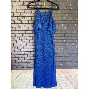 Banana Republic Cobalt Print Ruffle Top Chiffon Maxi Dress 12